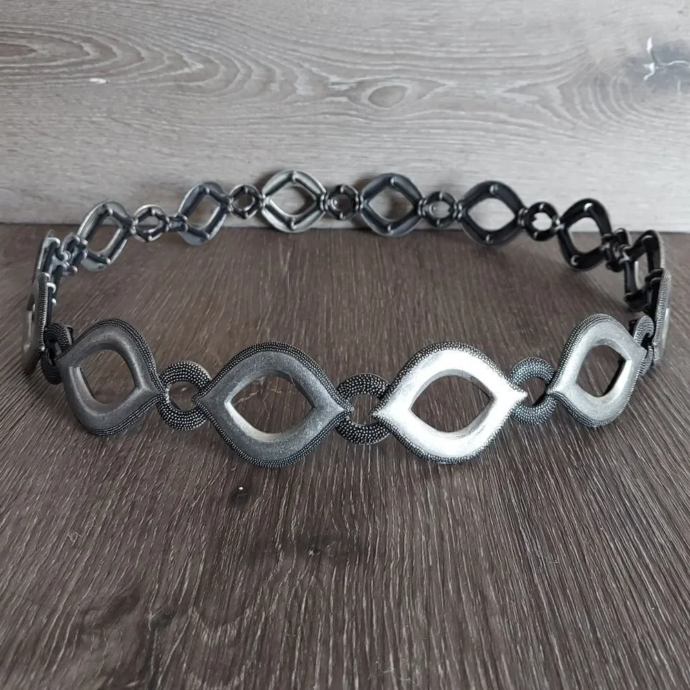 Vintage Silver Tone Stretch Link Waist Belt 39.5